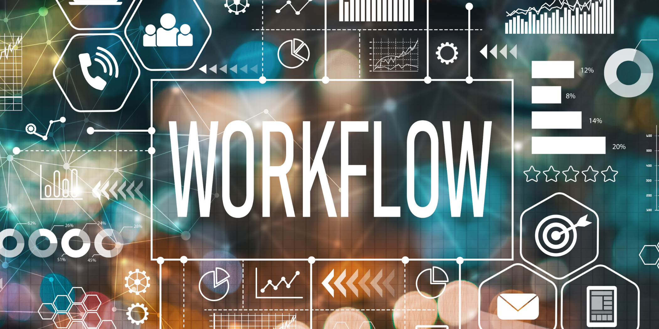 Astellas Case Study Header image - Workflow with abstract background