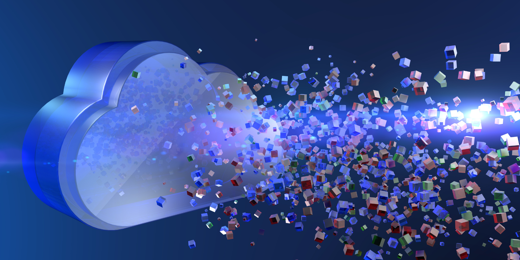Merch life sciences case study header image, cloud and data flowing in and out