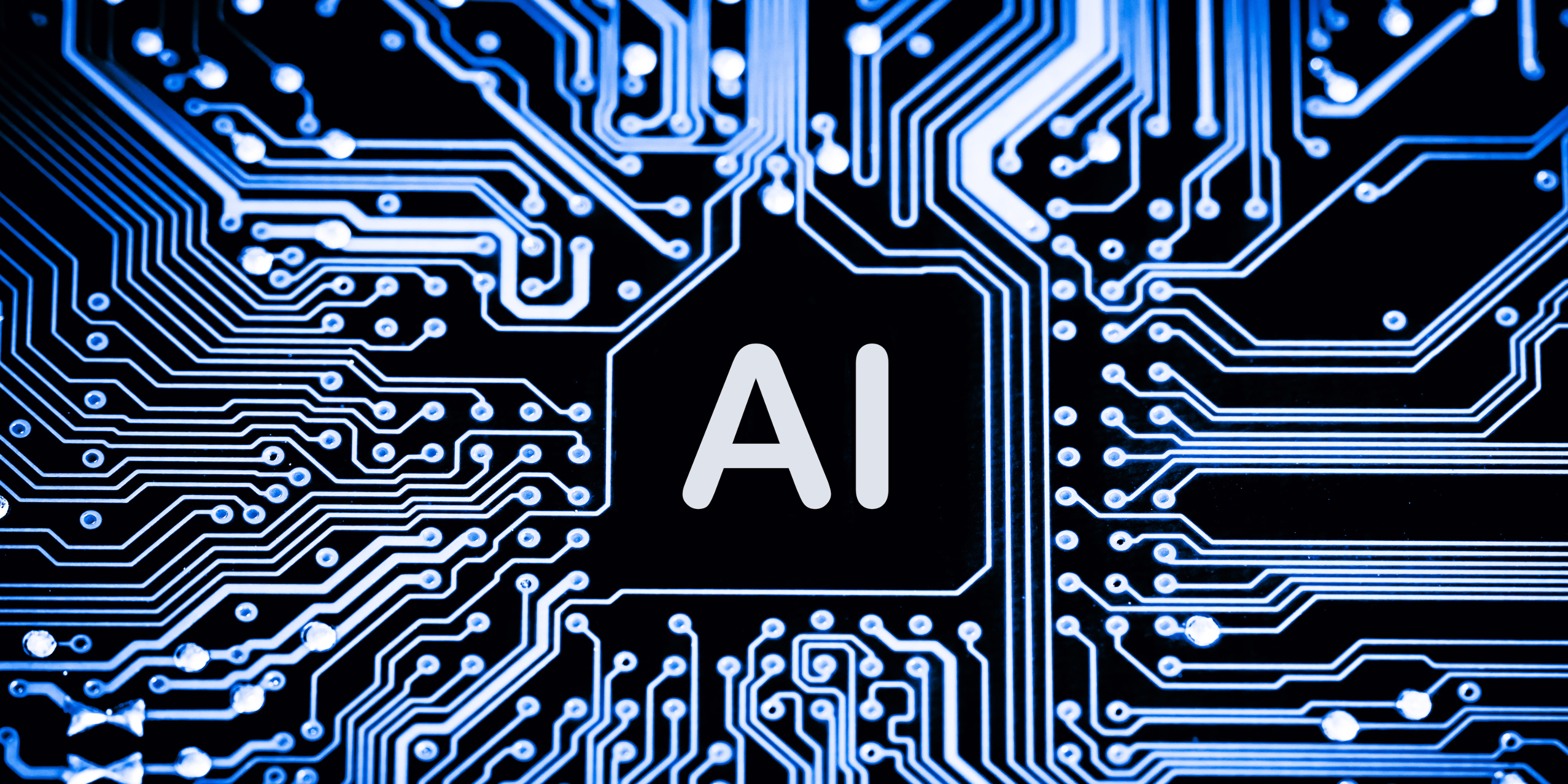 AI product guide doc header, AI in the middle with data lines and designs in background