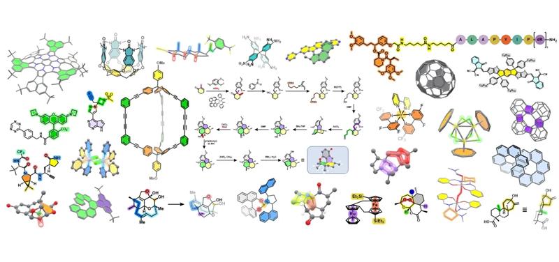 Various colorful ChemDraw drawings over a white background