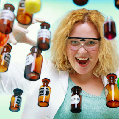 Section Image chem acx, crazy chemist with glassware