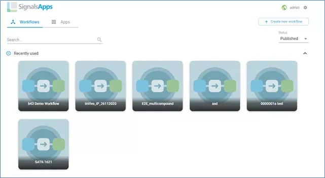 Fig 1: New Signals App main Page with workflows
