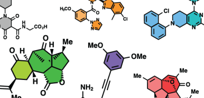 molecule shapes in green, purple, blue and red