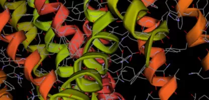 colorful dna ribbons in orange, yellow and lime-green