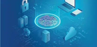 finger print surround by a circle of technology icons 
