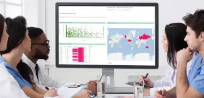 revvity solutions for managing clinical operations-thumbnail with clinical team reviewing results on a monitor screen