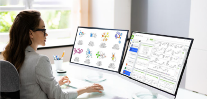 chem-office v22 hw-sw guide cover image woman looking at 2 monitors