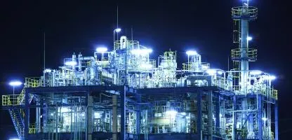 Night view of Oil Refinery with lights defining the landscape