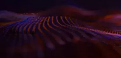 black background with orange, and pink wave shapes 