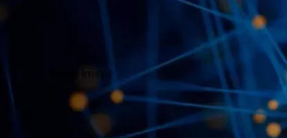 black background with orange dots and blue lines