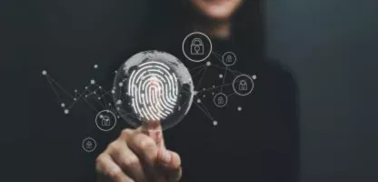woman pointing at security thumb print