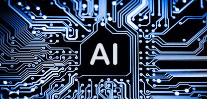 AI product guide doc header, AI in the middle with data lines and designs in background