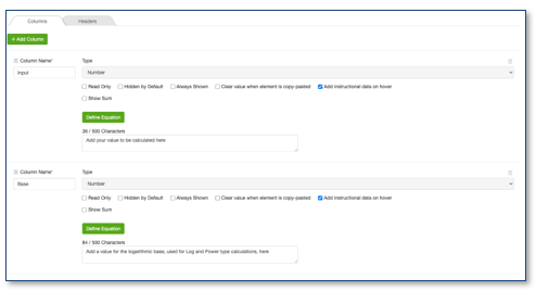 Adding instructional text to headers and column headers