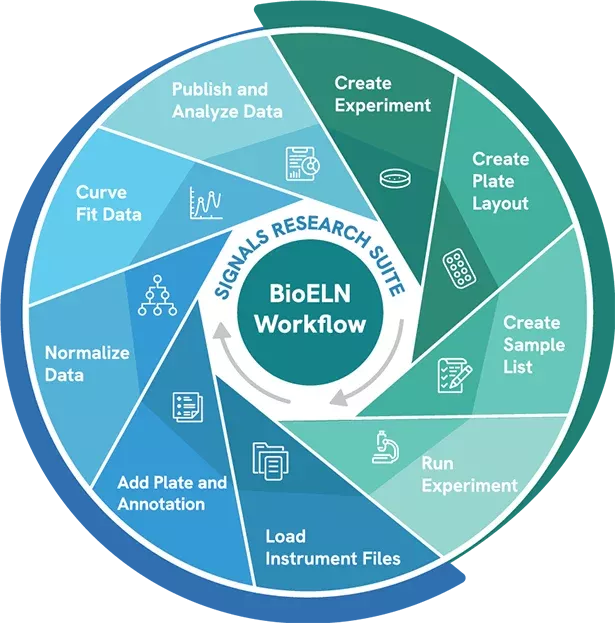 A blue and green visual graphic of the BioELN workflow