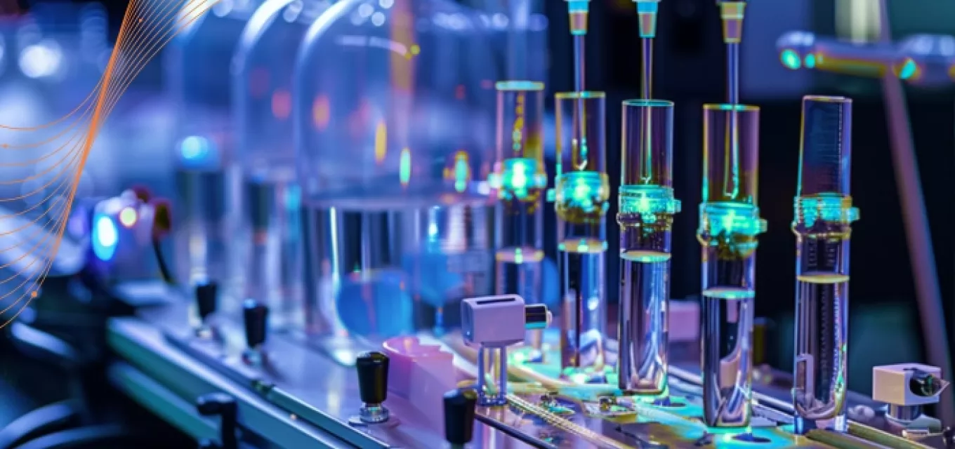 Scientific equipment in dark-neon lighting
